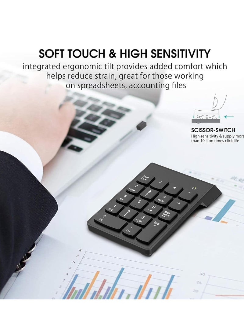Generic - Wireless Number Pad, Numeric Keypad Numpad Keyboard 10 Key USB Keypad  Desktop Computer Laptops Accessories Compatible Chromebook Notebook EliteBook MateBook etc,Black. - Image 1