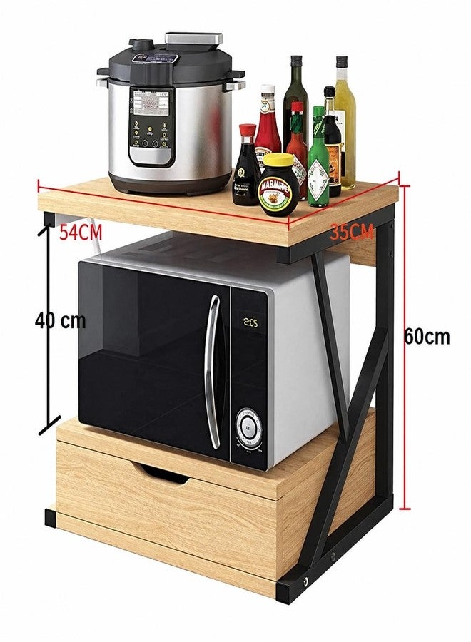 OGFC 62150 Cabinets, Racks & Shelves Wooden Storage Rack 2 Tier Microwave Stand with Drawer and Spice Rack Organizer 3 Colors for Kitchen Bedroom Living Room (Size : 54x30x50cm) - Black - Image 2