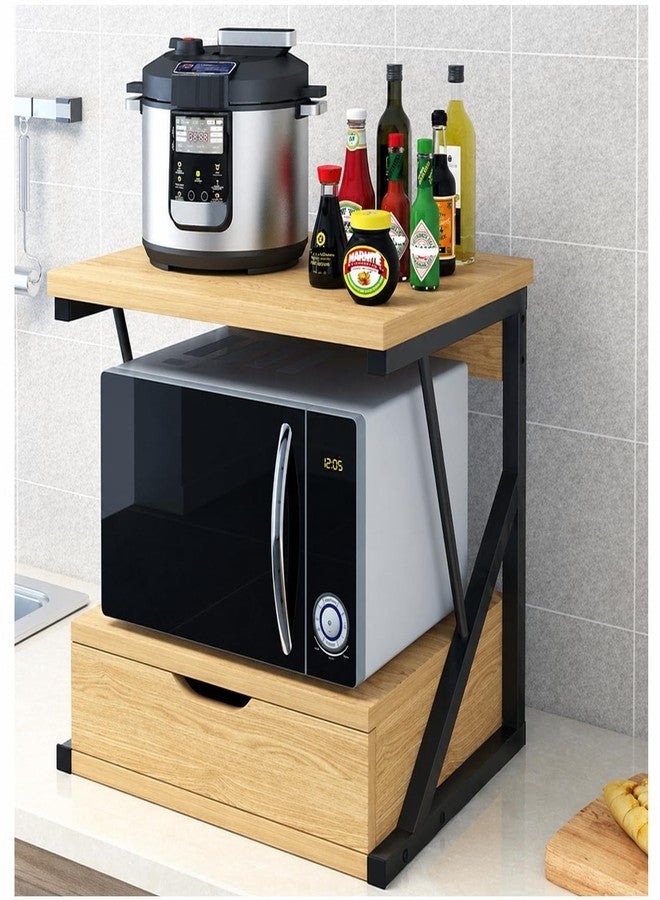 OGFC 62150 Cabinets, Racks & Shelves Wooden Storage Rack 2 Tier Microwave Stand with Drawer and Spice Rack Organizer 3 Colors for Kitchen Bedroom Living Room (Size : 54x30x50cm) - Black - Image 1