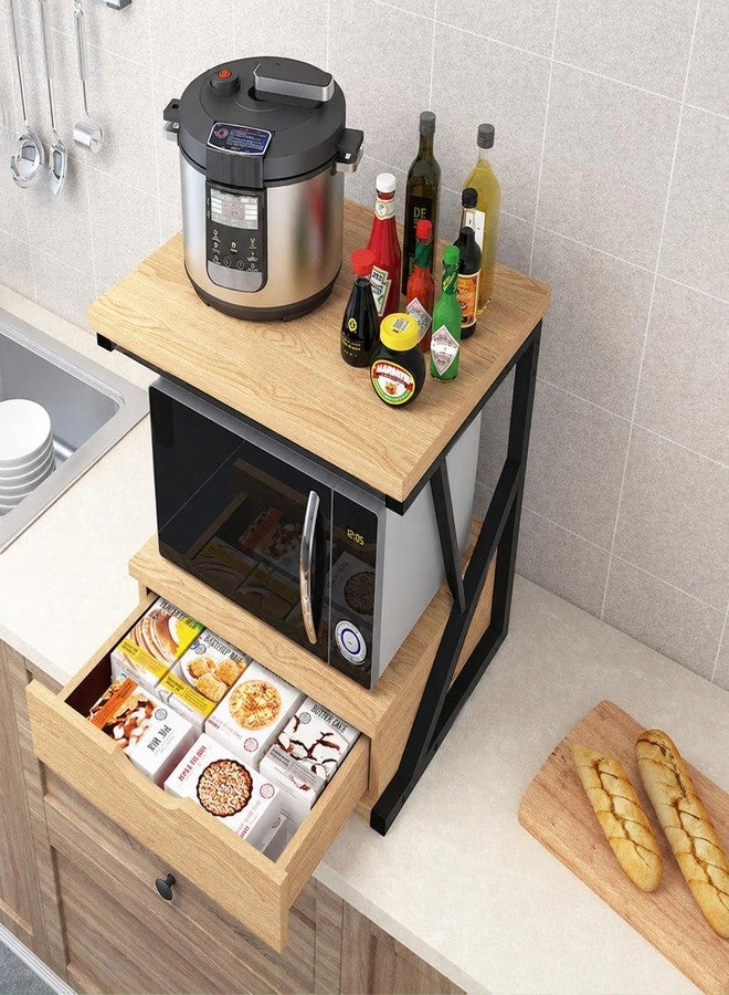 OGFC 62150 Cabinets, Racks & Shelves Wooden Storage Rack 2 Tier Microwave Stand with Drawer and Spice Rack Organizer 3 Colors for Kitchen Bedroom Living Room (Size : 54x30x50cm) - Black - Image 3
