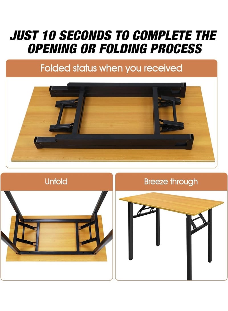 Need Folding Desk for Home Office 39-3/8'' Length Modern Folding Table Computer Desk No Install Needed Teak Color Desktop Black - Image 3