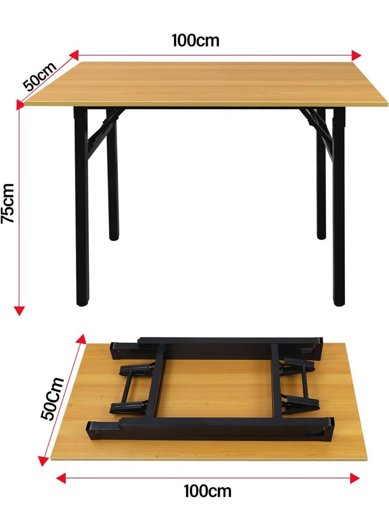 Need Folding Desk for Home Office 39-3/8'' Length Modern Folding Table Computer Desk No Install Needed Teak Color Desktop Black - Image 1