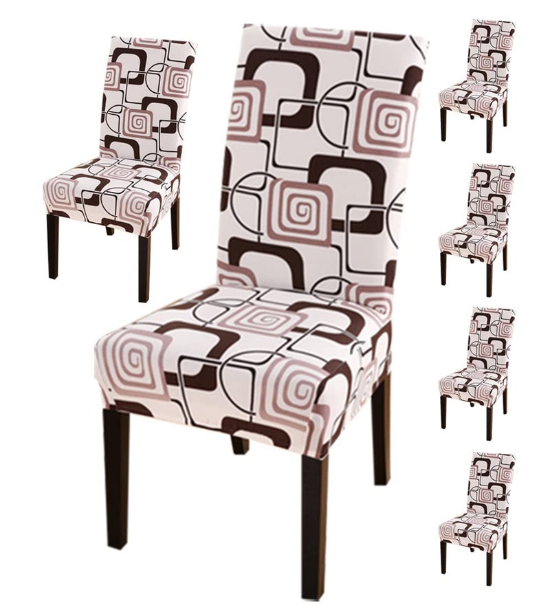 Styleys Chair Cover Polyester Feather Washable Elastic Dining Chair Cover 6 SeaterSlipcovers (Set of 6, Classic Grid, SLMC181) - Image 1