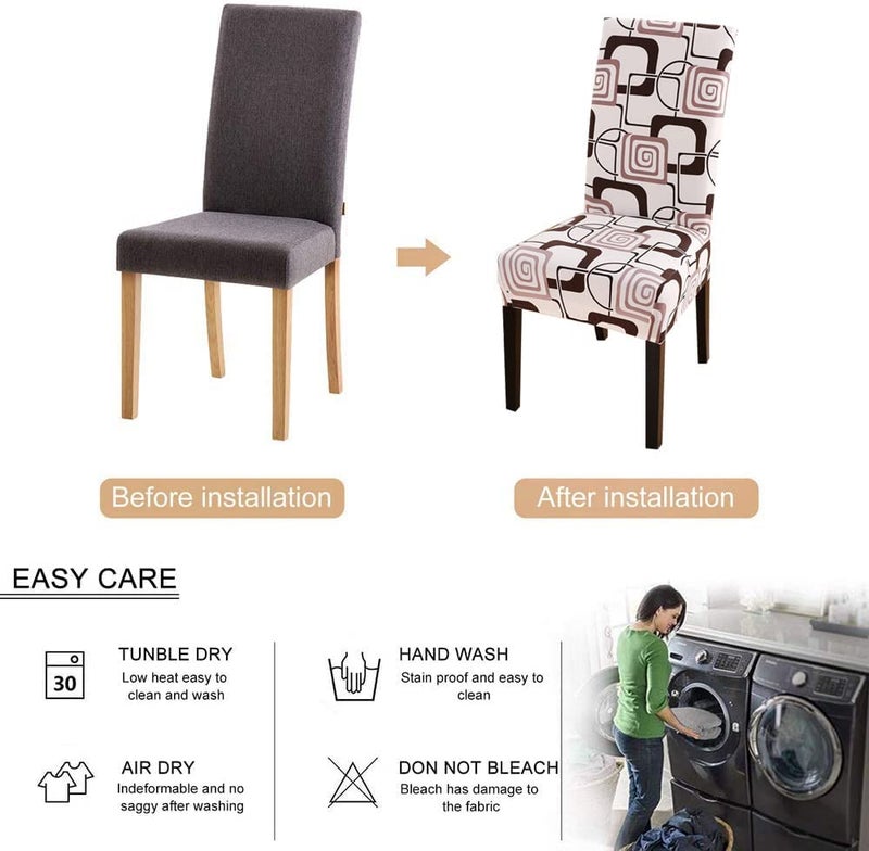 Styleys Chair Cover Polyester Feather Washable Elastic Dining Chair Cover 6 SeaterSlipcovers (Set of 6, Classic Grid, SLMC181) - Image 3