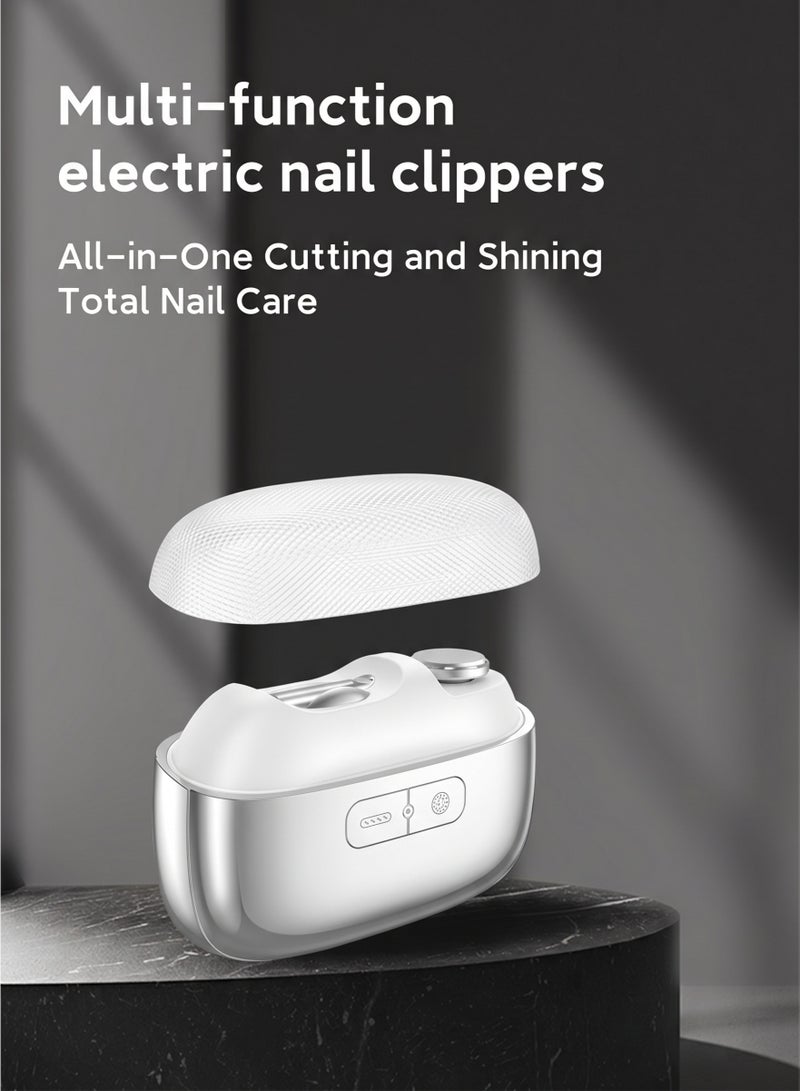 BASILKIT Electric Nail Clipper for Kids & Adults (White), 4-in-1 Automatic Trimmer & Polisher with LED Light, Magnetic Dust Cover, 2 Speeds & USB-C Rechargeable, Safe Nail Clippers for Baby & Elderly Care - Image 4