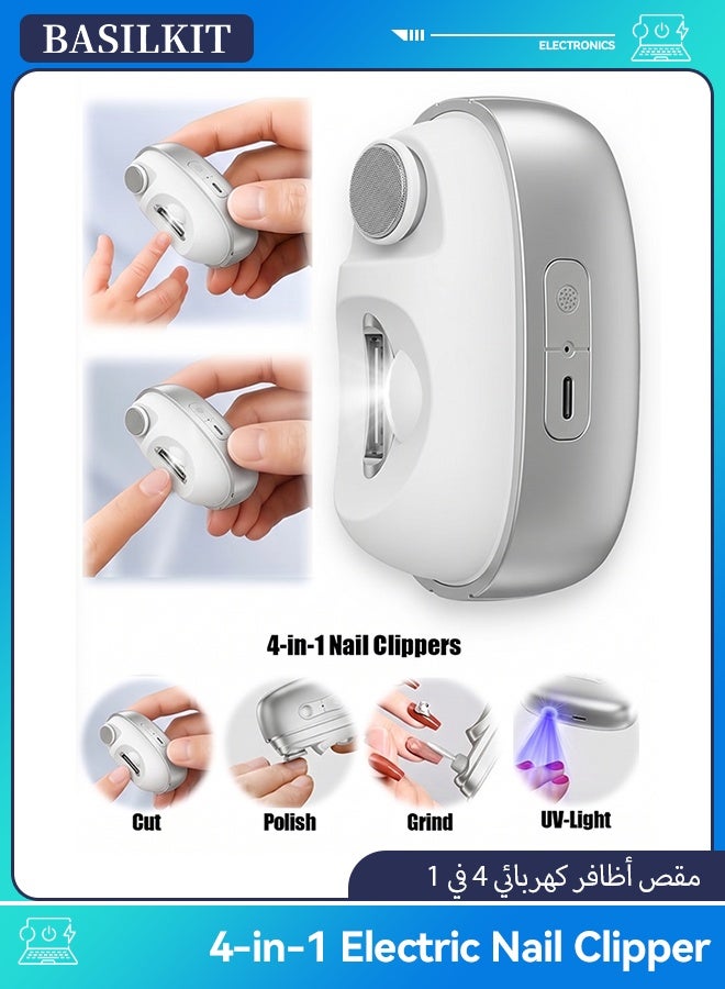 BASILKIT Electric Nail Clipper for Kids & Adults (White), 4-in-1 Automatic Trimmer & Polisher with LED Light, Magnetic Dust Cover, 2 Speeds & USB-C Rechargeable, Safe Nail Clippers for Baby & Elderly Care - Image 1