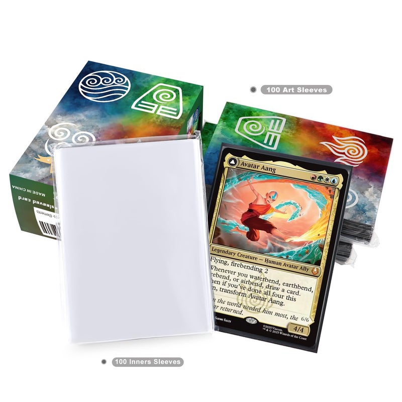Katomula 100 MTG Card Sleeves with 100 Inner Sleeve, Textured Back Art Sleeves, Fit Standard Size Cards- Elements - Image 5