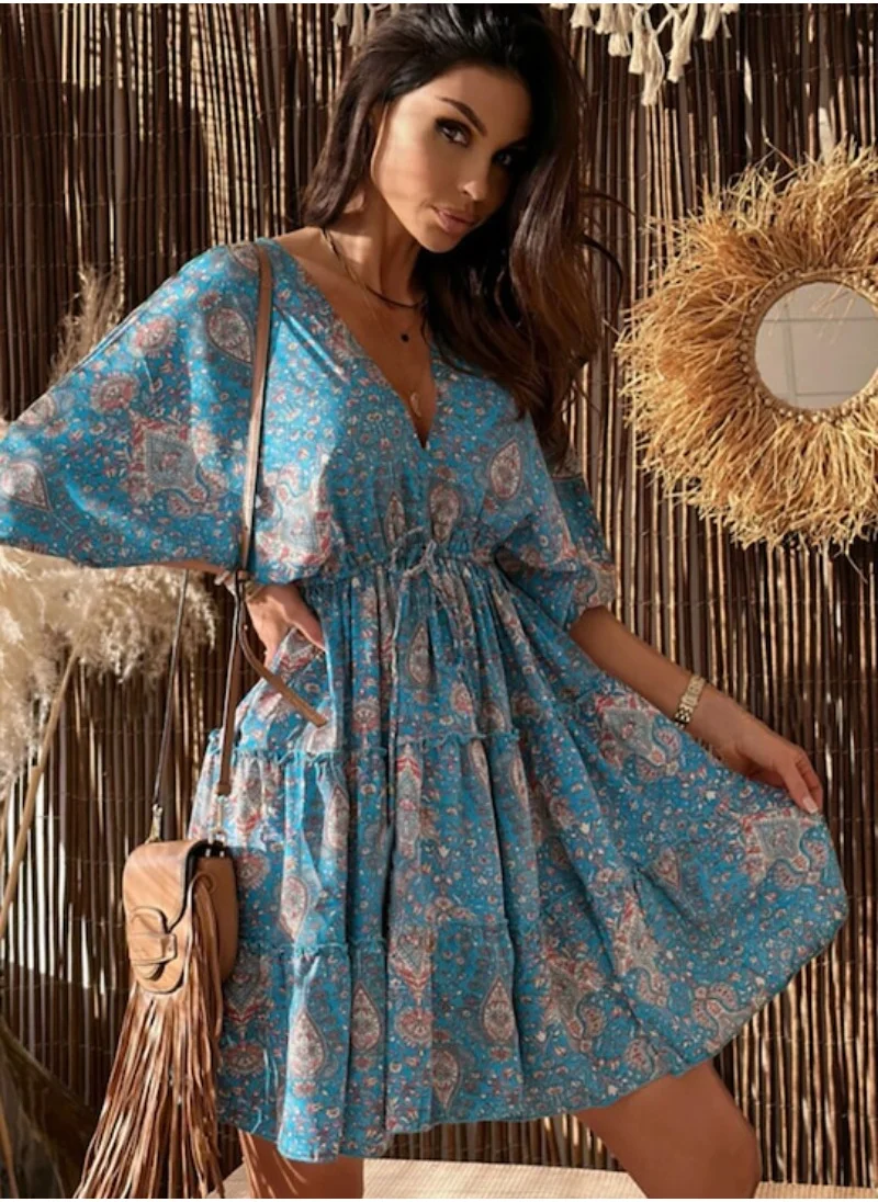 يونيكي Blue Floral Print Fit  Flare Dress