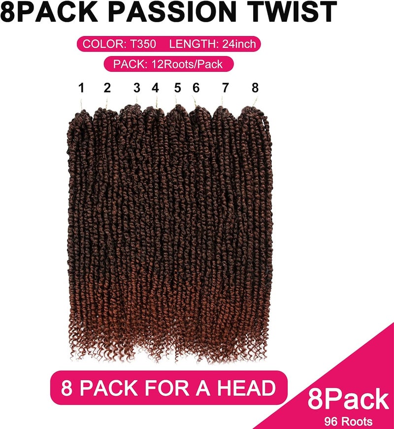 NAYOO Passion Twist Hair - 8 Packs 24 Inch Passion Twist Crochet Hair For Women, Crochet Pretwisted Curly Hair Passion Twists Synthetic Braiding Hair Extensions (24 Inch 8 Packs, T350) - Image 4