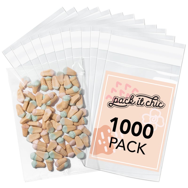 Pack It Chic  6 X 9 1000 Pack Clear Resealable Cello Poly Bags  Fits 6X9 Prints Photos A7 A8 A9 Cards  Envelopes  Self Seal