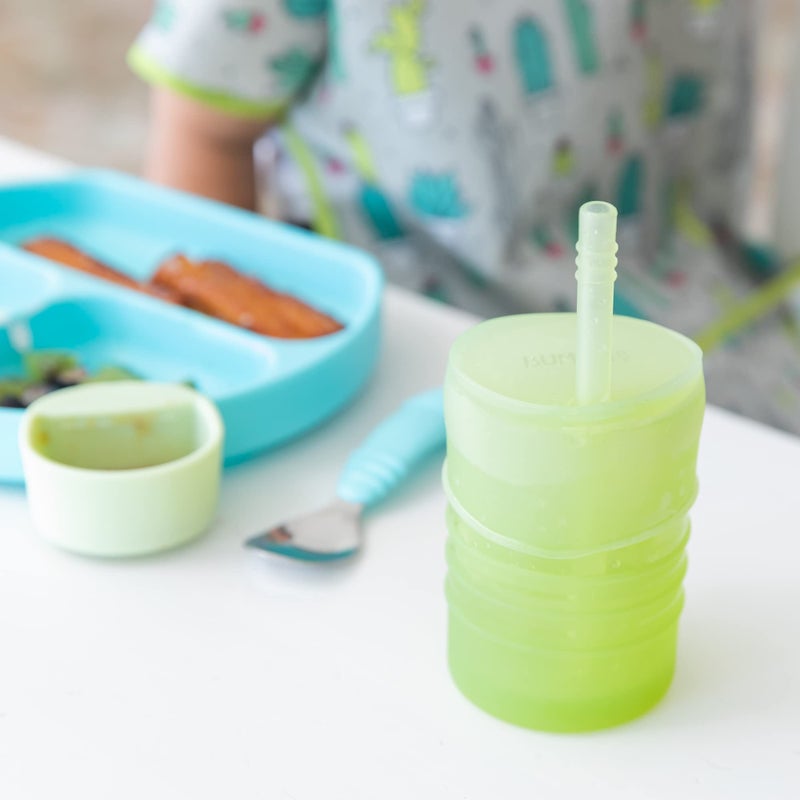 Bumkins Baby and Toddler Cups, Sippy Cup with Straw, Spill Proof, Transition Cup for Babies Age 1 Year, Safely Sip from Lid or Straw, First Year Supplies, Platinum Silicone, Holds 7oz, Sage Green - Image 3
