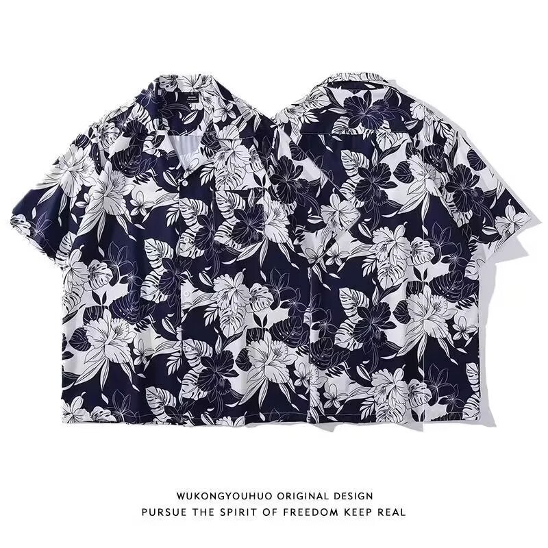 2025 Hong Kong Style Retro Floral Shirt Short-Sleeved Thai Hawaiian Style Design Sense Trendy Handsome Loose Shirt Fashionable For Men And Women - Image 3