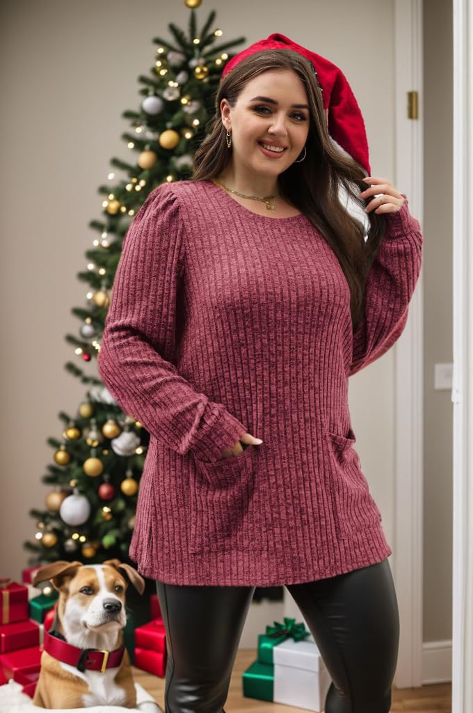 OFEEFAN Tunic Tops to Wear Leggings Sweaters for Women Fall Fashion 2025 Maroon 3XL - Image 2