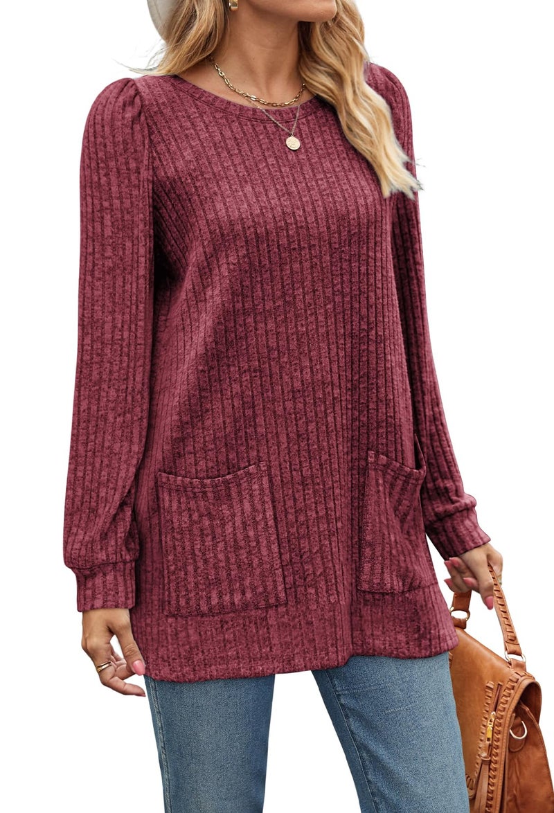 OFEEFAN Tunic Tops to Wear Leggings Sweaters for Women Fall Fashion 2025 Maroon 3XL - Image 3