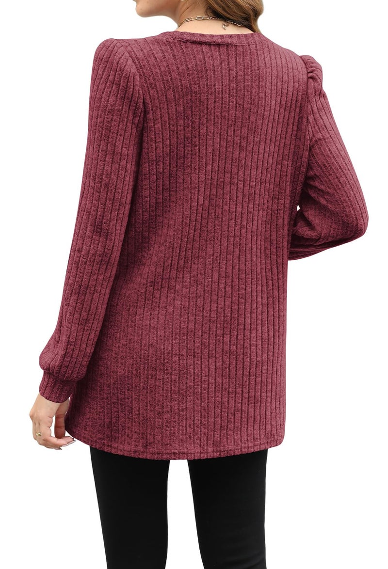 OFEEFAN Tunic Tops to Wear Leggings Sweaters for Women Fall Fashion 2025 Maroon 3XL - Image 4