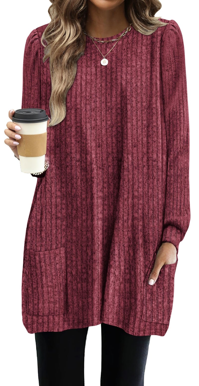OFEEFAN Tunic Tops to Wear Leggings Sweaters for Women Fall Fashion 2025 Maroon 3XL - Image 1
