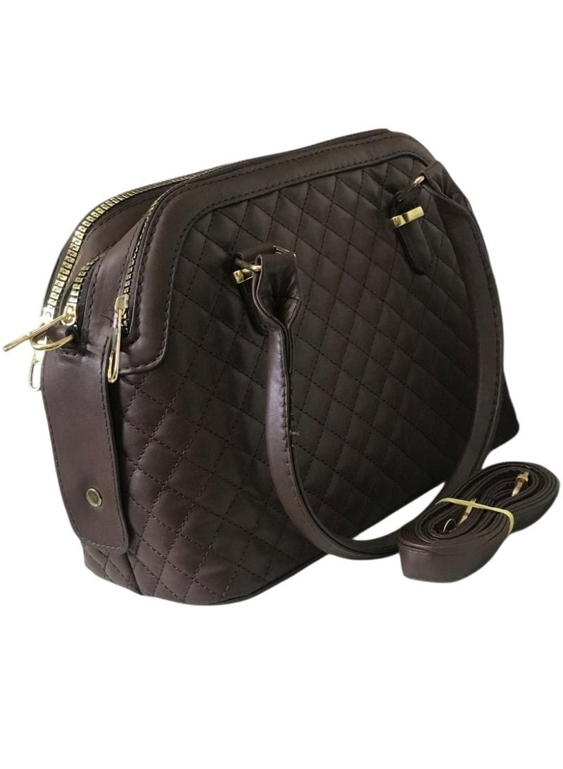 Women’s Large Hand & Crossbody Bag with 3 Zippers – Brown - Image 5