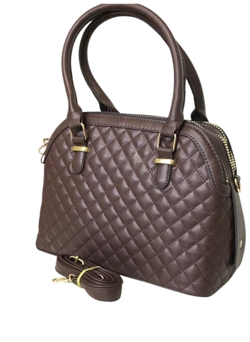 Women’s Large Hand & Crossbody Bag with 3 Zippers – Brown - Image 2