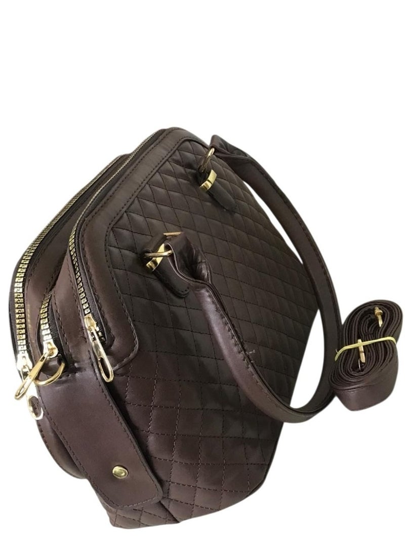 Women’s Large Hand & Crossbody Bag with 3 Zippers – Brown - Image 3