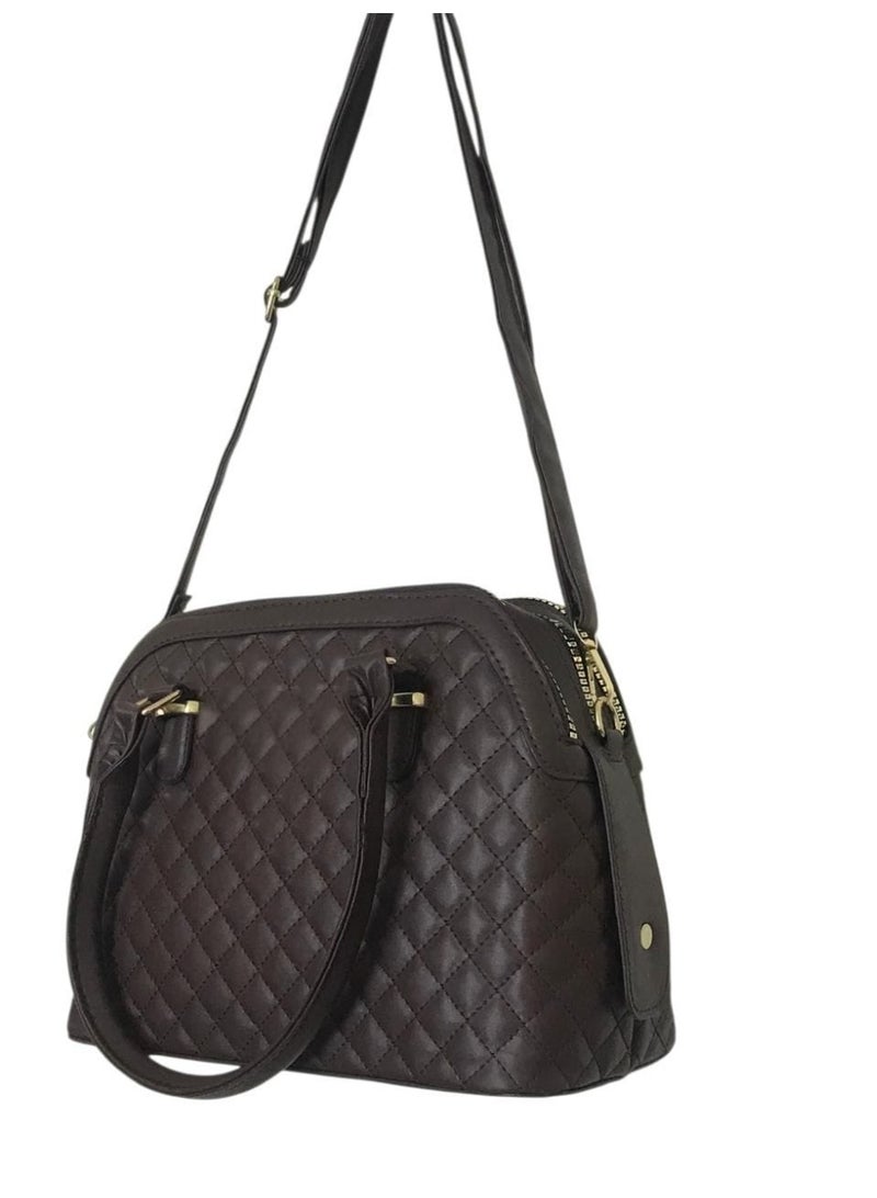 Women’s Large Hand & Crossbody Bag with 3 Zippers – Brown - Image 4