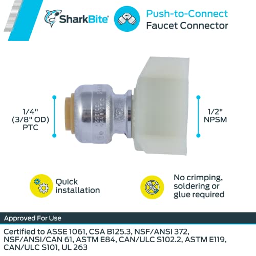 SharkBite 1/4 Inch (3/8 Inch OD) x 1/2 Inch NPSM Faucet Connector, Push to Connect Brass Plumbing Fitting, PEX Pipe, Copper, CPVC, PE-RT, HDPE, U3525LFA - Image 3