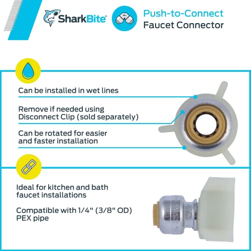 SharkBite 1/4 Inch (3/8 Inch OD) x 1/2 Inch NPSM Faucet Connector, Push to Connect Brass Plumbing Fitting, PEX Pipe, Copper, CPVC, PE-RT, HDPE, U3525LFA - Image 4