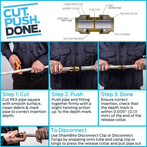 SharkBite 1/4 Inch (3/8 Inch OD) x 1/2 Inch NPSM Faucet Connector, Push to Connect Brass Plumbing Fitting, PEX Pipe, Copper, CPVC, PE-RT, HDPE, U3525LFA - Image 5