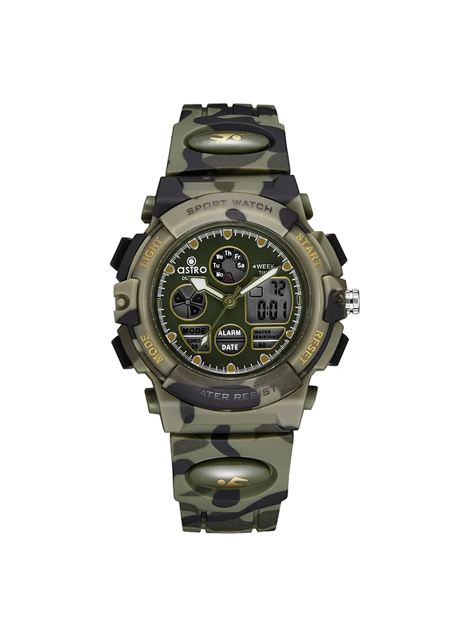 أسترو Astro Kids Watch, Analog-Digital Display and PU Strap - A23806-PPHH, Army Green Camo