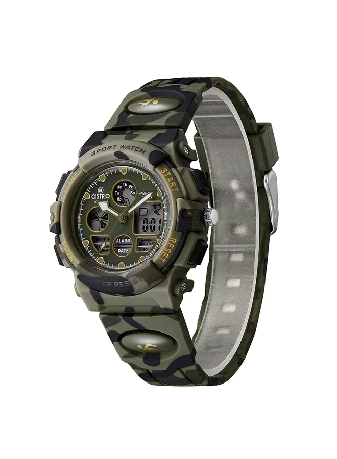 أسترو Astro Kids Watch, Analog-Digital Display and PU Strap - A23806-PPHH, Army Green Camo