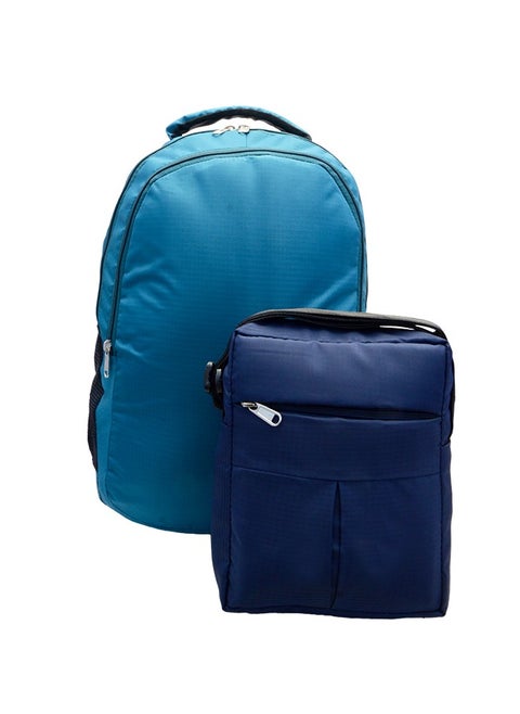Backpack And Shoulder Bag For Hajj And Umrah, High Quality Durable with Multiple Spacious Compartments, Water Resistance, Mesh Padded Strap, 18 Inch Backpack And 9.5 Inch Shoulder Bag, Blue