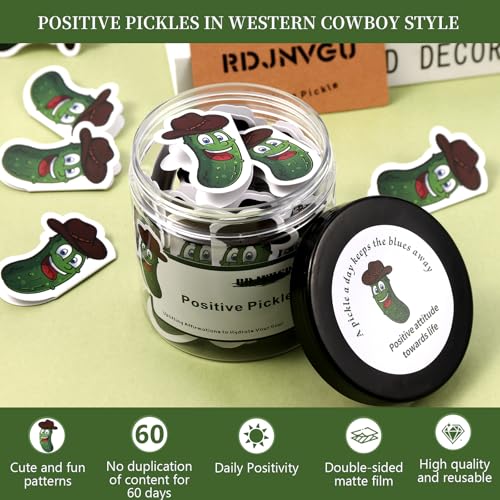 RDJNVGU 60 Positive Pickle Cards Jar, Non-repetitive Emotional Support Pickle, Graduation Gift for Teens, Mothers Day Gifts for Mom, Positive Affirmation Cards for Women, Birthday Gifts for Women Men Teens - Image 2