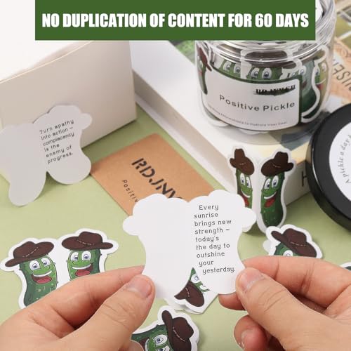 RDJNVGU 60 Positive Pickle Cards Jar, Non-repetitive Emotional Support Pickle, Graduation Gift for Teens, Mothers Day Gifts for Mom, Positive Affirmation Cards for Women, Birthday Gifts for Women Men Teens - Image 3