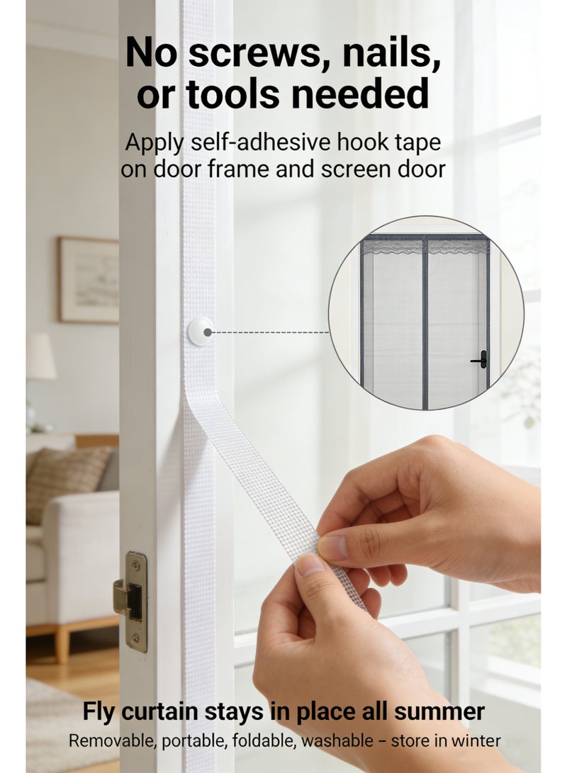 KYDTSYK Magnetic Screen Door - Auto-Sealing Heavy Duty Double Stitched Mesh, Heavy Duty, Hands Free Mesh Partition Keeps Bugs Out - Pet and Kid Friendly - Keep Open Feature 100x200cm - Image 5