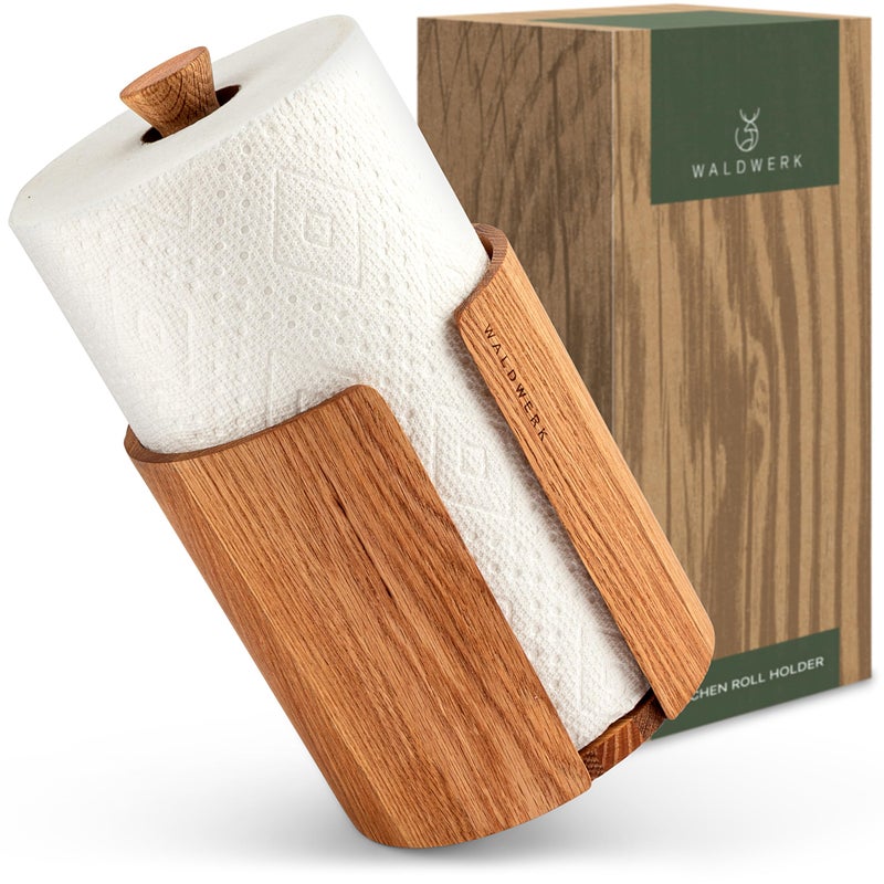 WALDWERK Design Paper Towel Holder Out of Oak Wood - Kitchen Towel Holder for All Standard Kitchen Rolls - Wooden Paper Towel Holder for Countertop - Papertowel Holder for Kitchen - Image 1