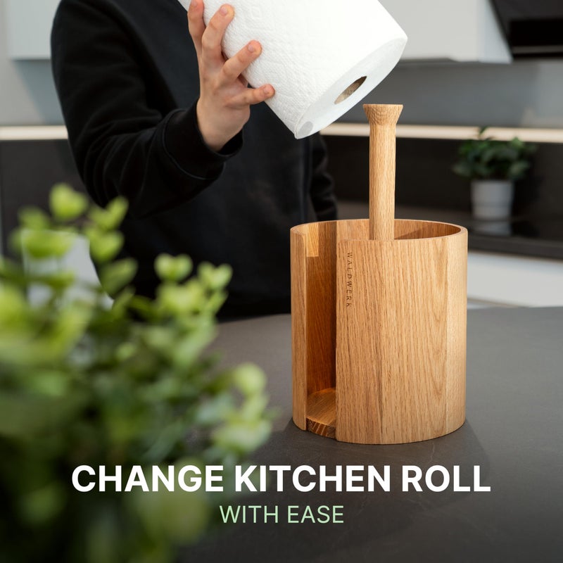 WALDWERK Design Paper Towel Holder Out of Oak Wood - Kitchen Towel Holder for All Standard Kitchen Rolls - Wooden Paper Towel Holder for Countertop - Papertowel Holder for Kitchen - Image 4