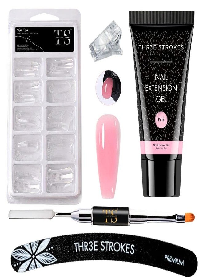 Poly Nail Extension Gel Kit for Builder Gel Nail Art Kit Nail Extension Kit (100 POLY TIPS+1 SPATULA+1 FILER+1 CLIP+1 POLYGEL) (SADA KIT) (PINK)