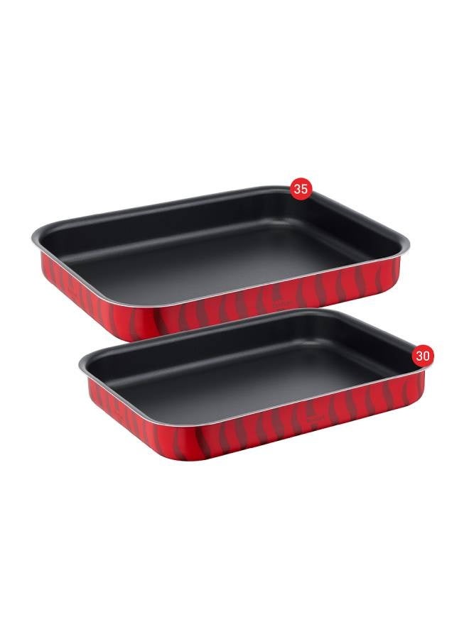Tefal Tempo Flame Rectangular Oven Tray Set,  220089989 - Red/Black 30-35cm - Image 2