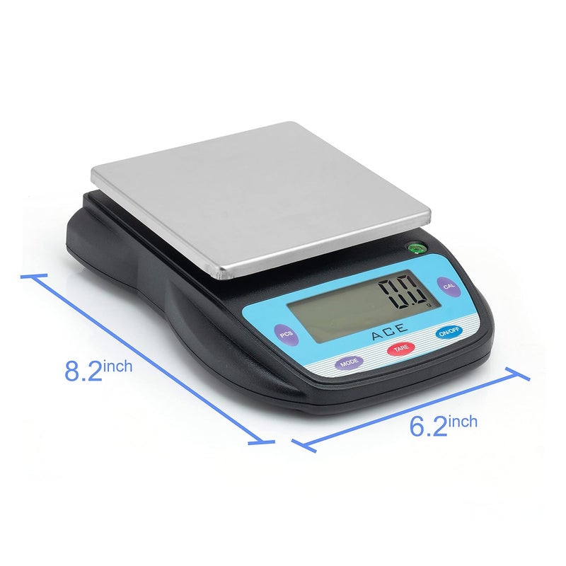 ACE ميزان إلكتروني رقمي متعدد الأغراض لفضة المجوهرات أو صناعة المواد الكيميائية للأعمال بسعة 6 كجم 100 ملغ - Image 5