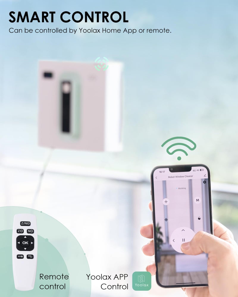 Yoolax Window Cleaning Robot, Automatic Window Cleaner Robot with Dual Water Spray, 3000Pa Suction Power, Robotic Window Cleaner with App & Remote Control, White - Image 3