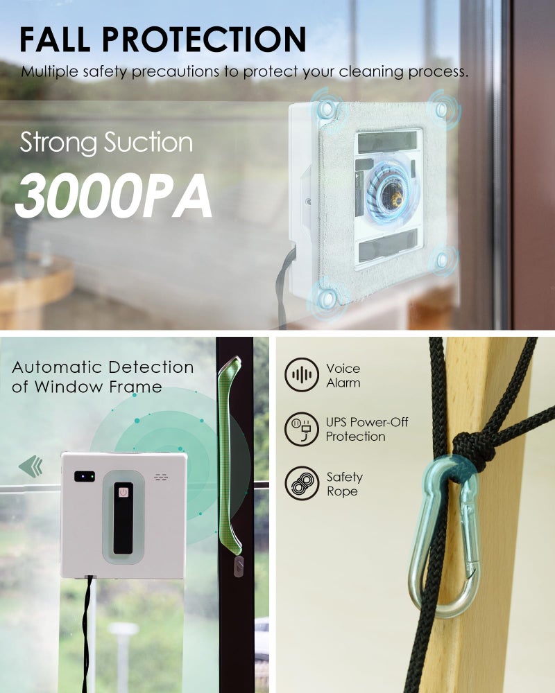 Yoolax Window Cleaning Robot, Automatic Window Cleaner Robot with Dual Water Spray, 3000Pa Suction Power, Robotic Window Cleaner with App & Remote Control, White - Image 5