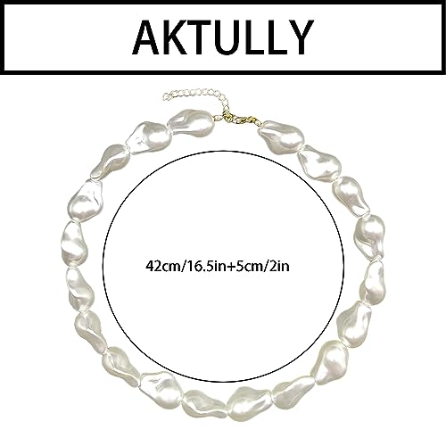 Aktully Pearl Necklaces for Women Chunky Pearl Choker Necklaces Baroque Pearl Necklace Dainty White Pearl Beaded Necklace Vintage Pearl Charm Choker Necklace Birthday Wedding Jewelry for Women - Image 4