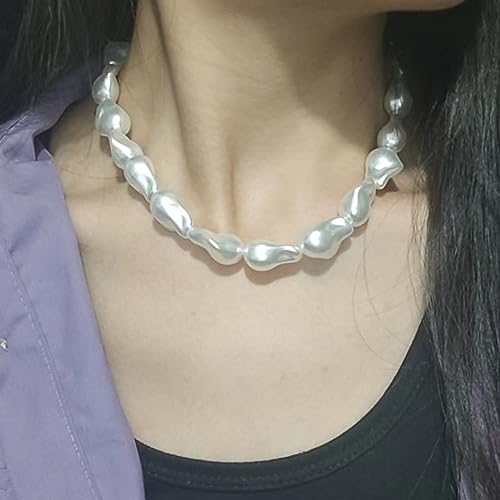 Aktully Pearl Necklaces for Women Chunky Pearl Choker Necklaces Baroque Pearl Necklace Dainty White Pearl Beaded Necklace Vintage Pearl Charm Choker Necklace Birthday Wedding Jewelry for Women - Image 2