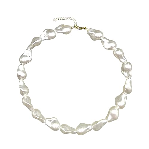 Aktully Pearl Necklaces for Women Chunky Pearl Choker Necklaces Baroque Pearl Necklace Dainty White Pearl Beaded Necklace Vintage Pearl Charm Choker Necklace Birthday Wedding Jewelry for Women - Image 1