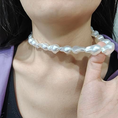 Aktully Pearl Necklaces for Women Chunky Pearl Choker Necklaces Baroque Pearl Necklace Dainty White Pearl Beaded Necklace Vintage Pearl Charm Choker Necklace Birthday Wedding Jewelry for Women - Image 3