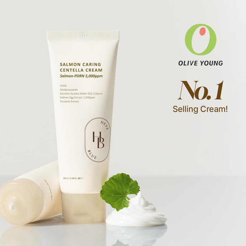 HEVEBLUE Salmon Caring Centella Cream - Salmon PDRN, Salmon Egg Extract, Centella, Madecassoside, Improve Skin Moisture Loss, Restore and Rejuvenate, Low Irritation, Korean Skincare, Valentine Gift - Image 3