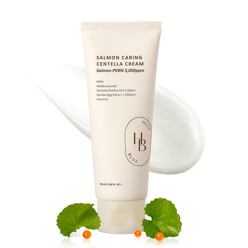 HEVEBLUE Salmon Caring Centella Cream - Salmon PDRN, Salmon Egg Extract, Centella, Madecassoside, Improve Skin Moisture Loss, Restore and Rejuvenate, Low Irritation, Korean Skincare, Valentine Gift - Image 1