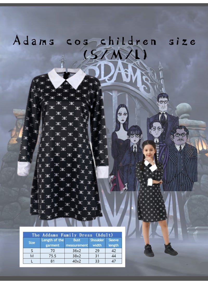 Kids' Wednesday Addams Cosplay Costume for Halloween, Printed Black Dress - Size L - Image 1