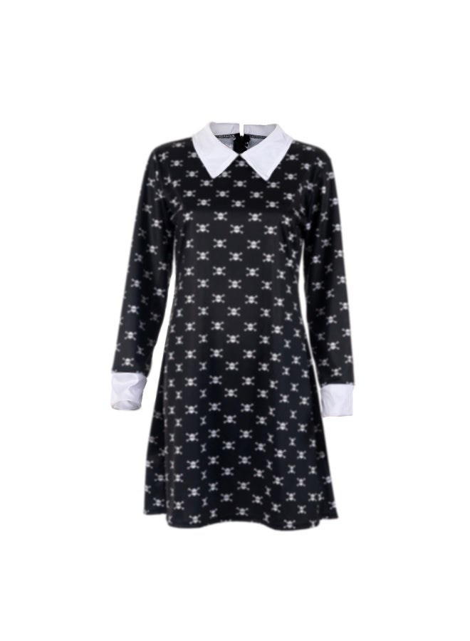 Kids' Wednesday Addams Cosplay Costume for Halloween, Printed Black Dress - Size L - Image 2