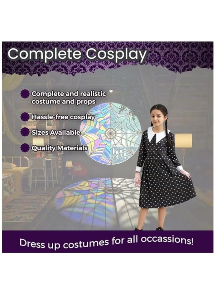 Kids' Wednesday Addams Cosplay Costume for Halloween, Printed Black Dress - Size L - Image 4