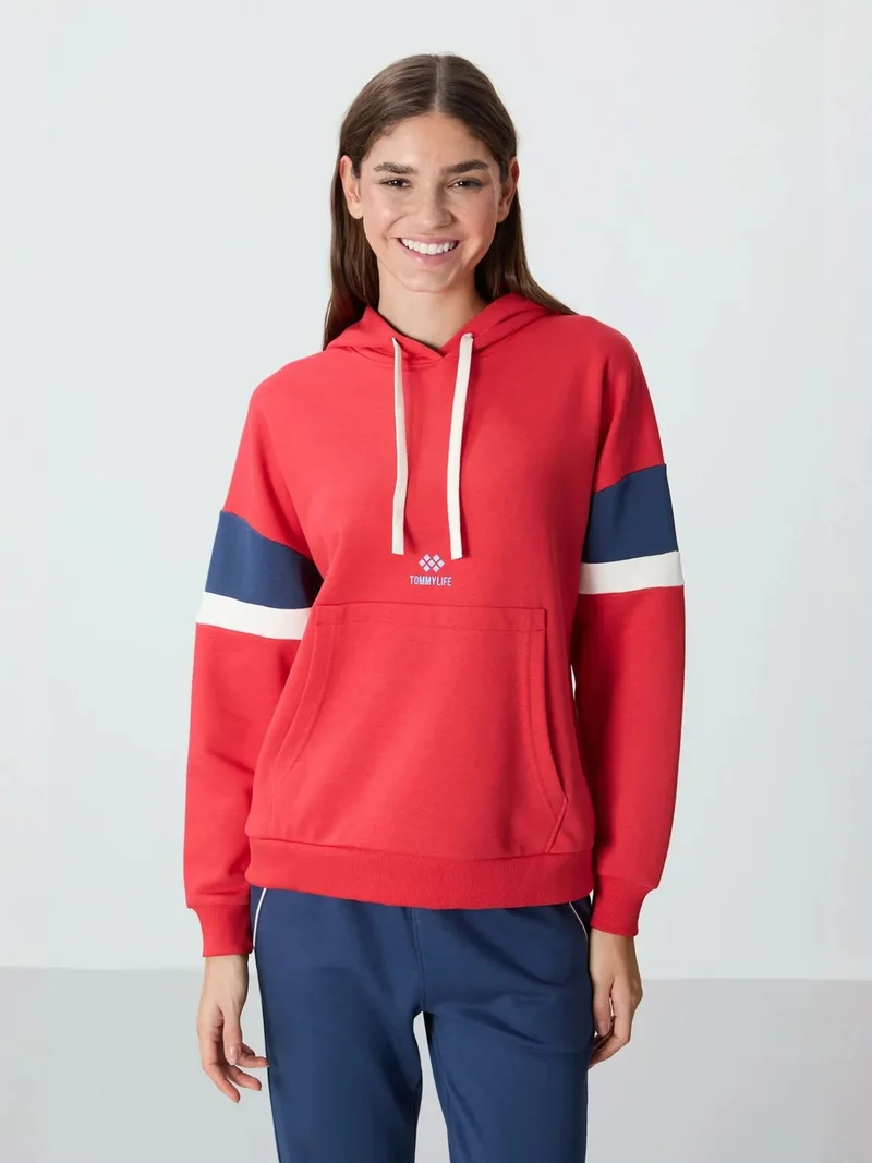 TOMMYLIFE TOMMY Oversized Color-block Hooded Sweatshirt With Pocket